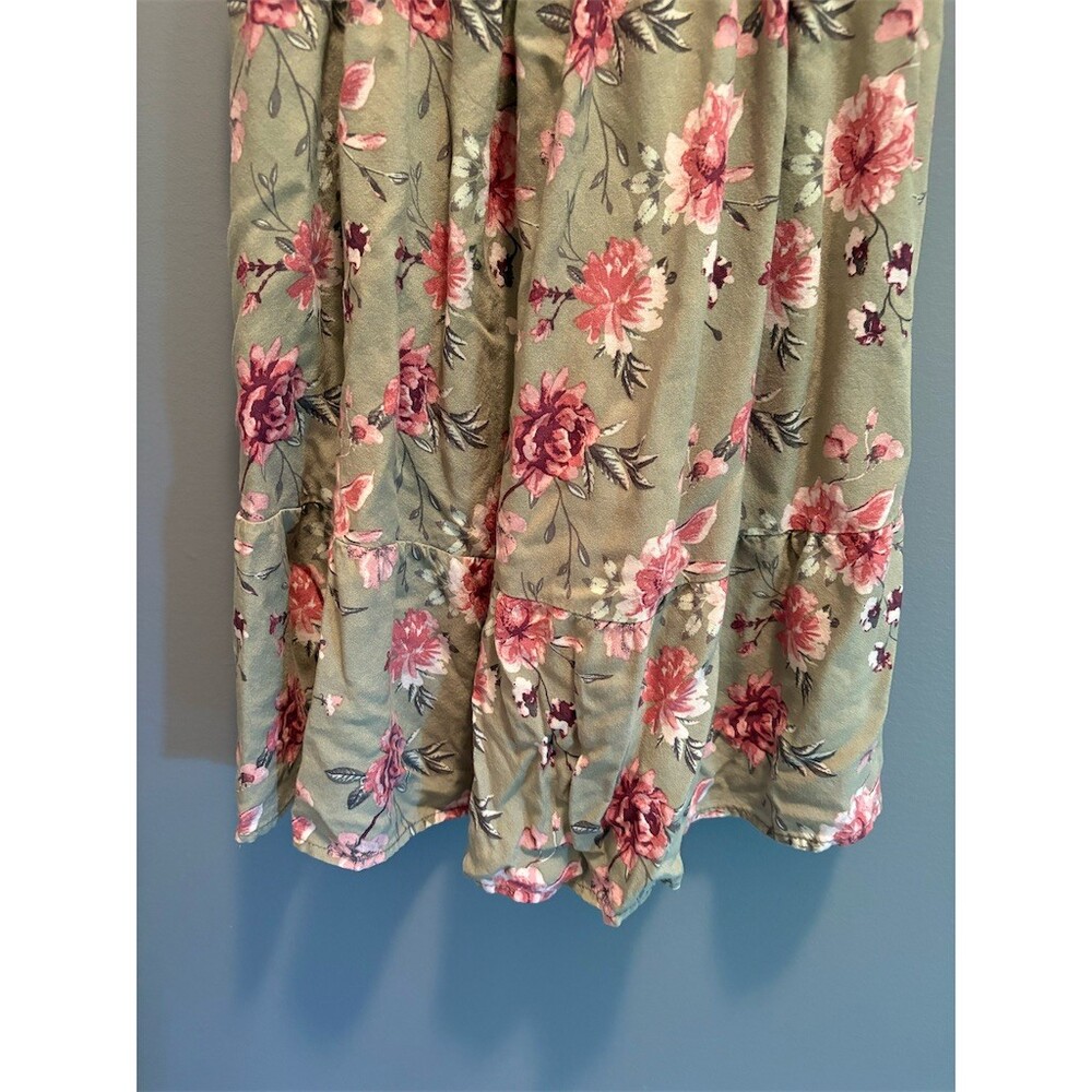 Faded Rose Dress Womens XL Sage Green Floral Smocked Puff Sleeve Midi - Picture 3 of 5